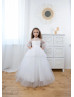 Cold Shoulder White Polka Dotted Lace Tulle Flower Girl Dress Cold Shoulder White Polka Dotted Lace Tulle Flower Girl Dress